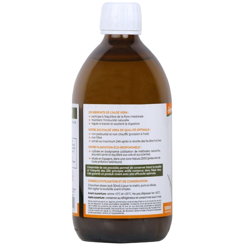 Jus d'Aloé Vera non pasteurisé certifié Bio et Demeter