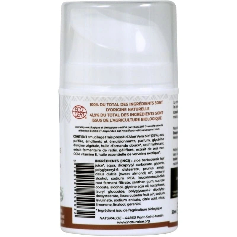 Dos flacon crème visage hydratante et apaisante à l’Aloé Vera - NaturAloé