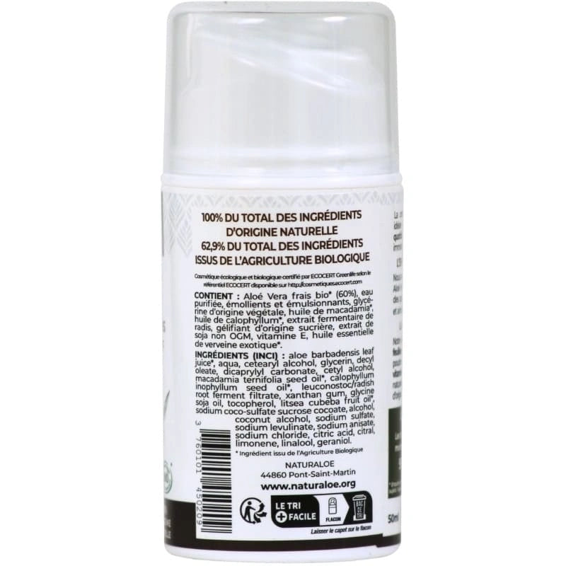 Flacon dos ingrédients crème soin mains nourrissante et réparatrice - NaturAloé