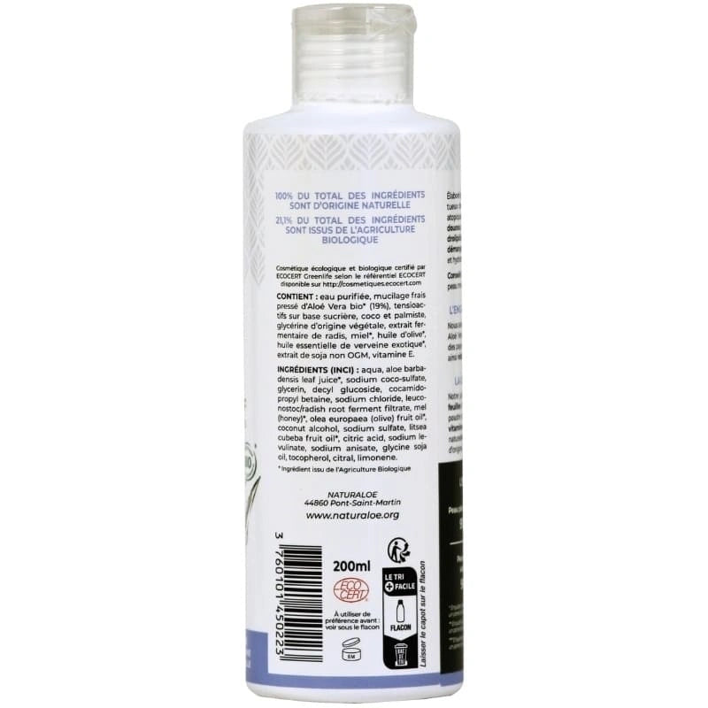 Flacon dos gel douche riche en actifs lavants doux - NaturAloé