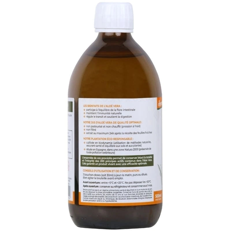 Jus d’Aloé Vera Bio 500ml – vue de dos infos – NaturAloé