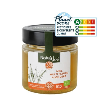 Miel d’Aloé Vera Bio – pot vue de face avec Nutri-Score – NaturAloé