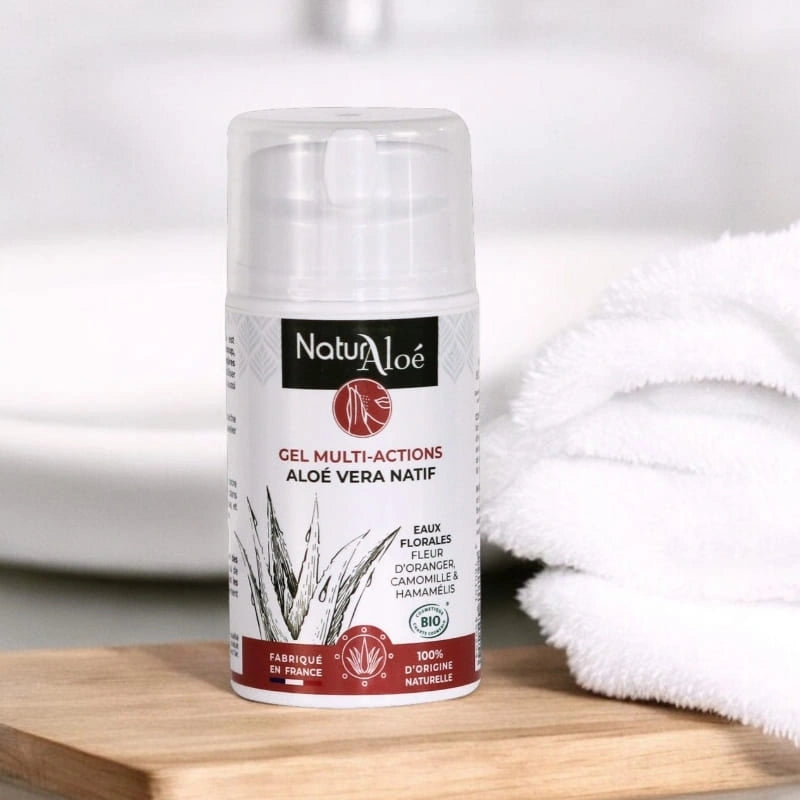 Gel multi-actions - flacon vue de face ambiance salle de bain – NaturAloé