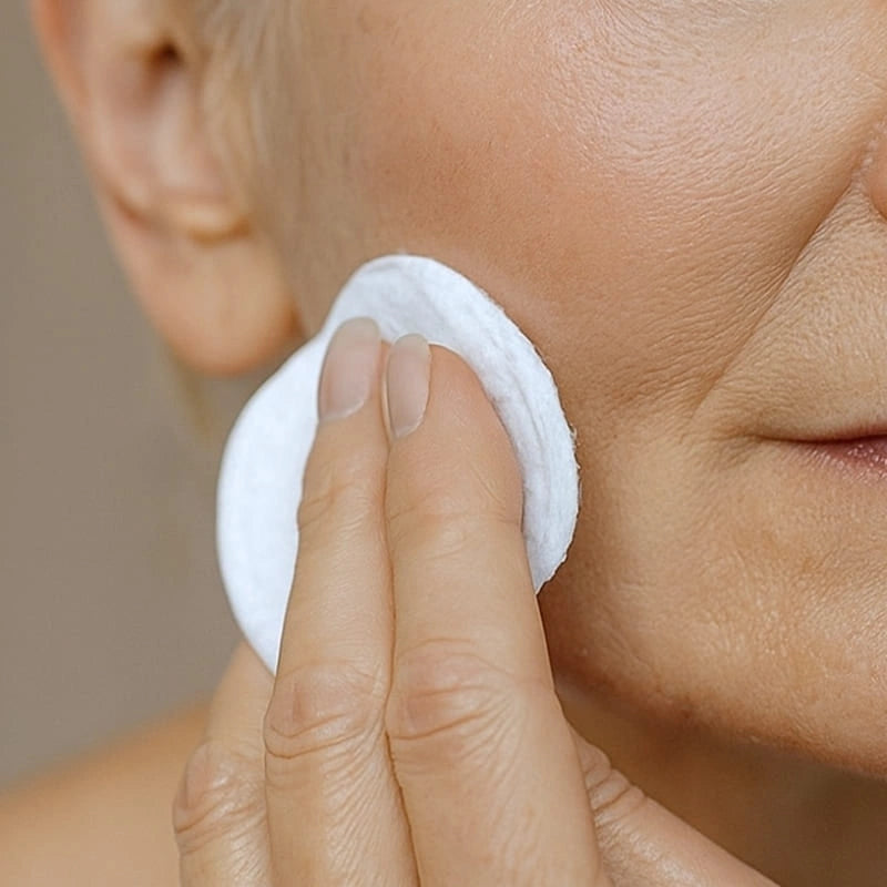 Femme appliquant la lotion tonique au coton – NaturAloé