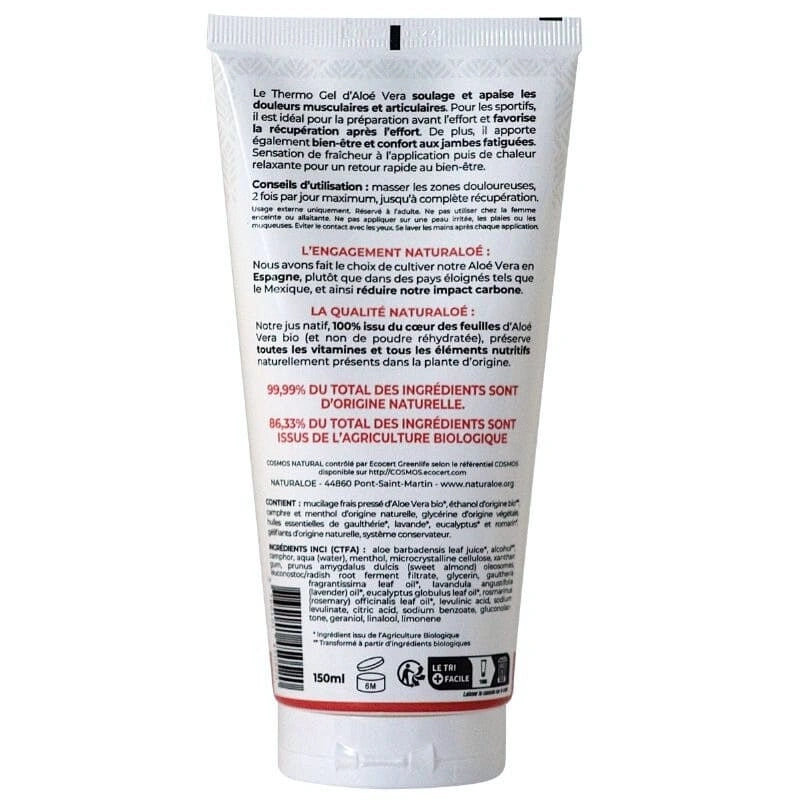Dos du tube ThermoGel apaisant musculaire - NaturAloé